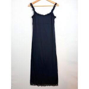 Jalate Womens Small Maxi Dress Navy Blue Ruffle Trim 90s‎ Y2K Fairycore Coquette